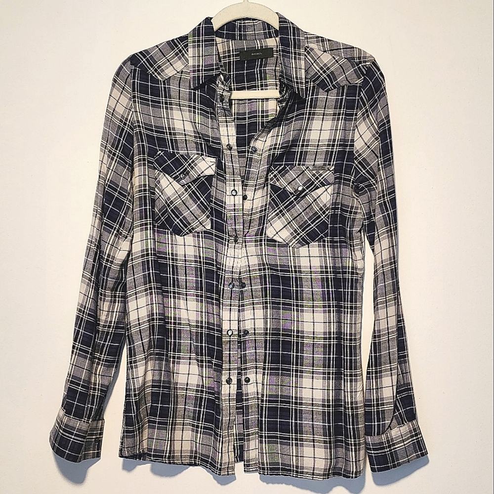 Diesel Plaid Snap Front Shirt